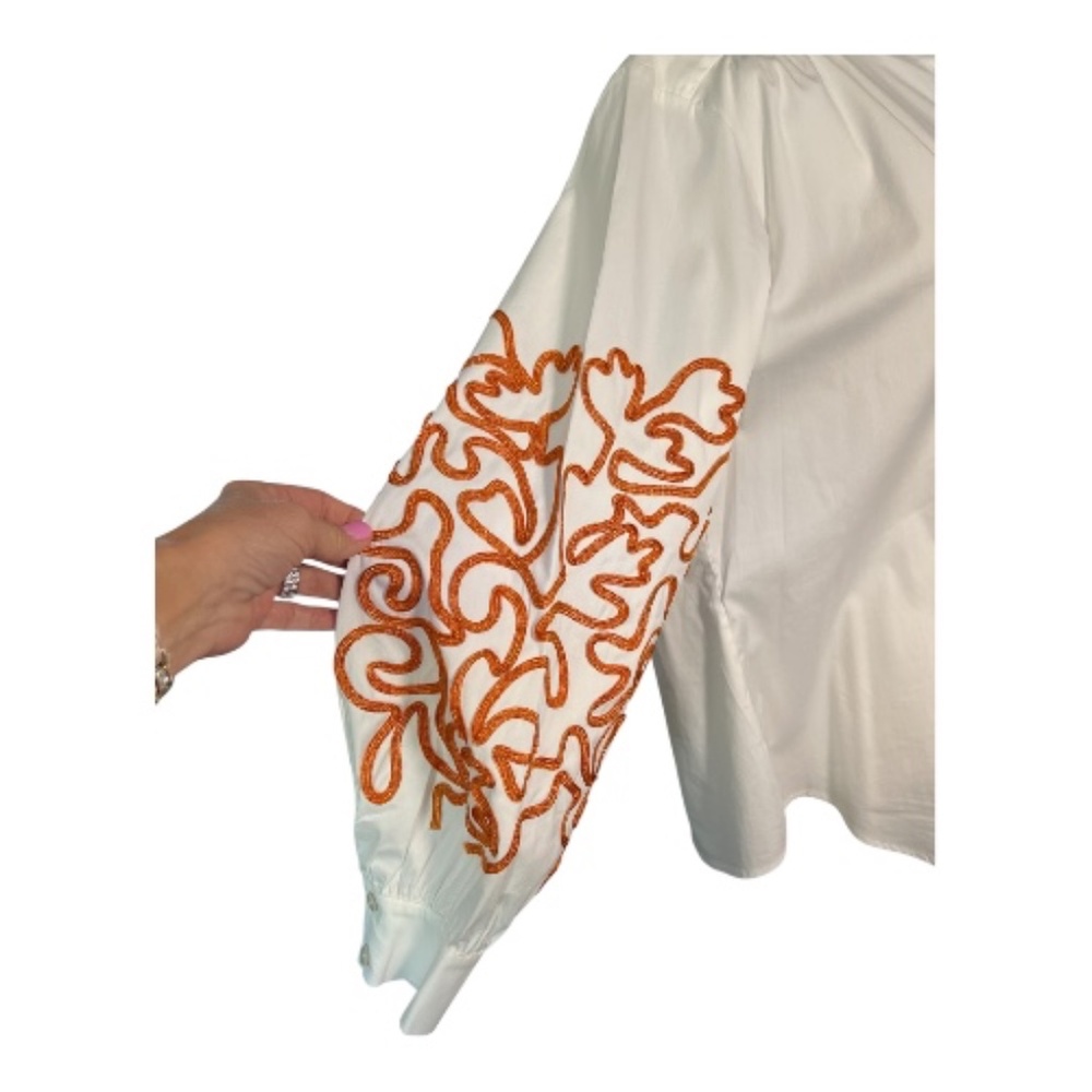 EUC Chico’s embroidered poplin blouse balloon sleeve | size 14 - Picture 6 of 10